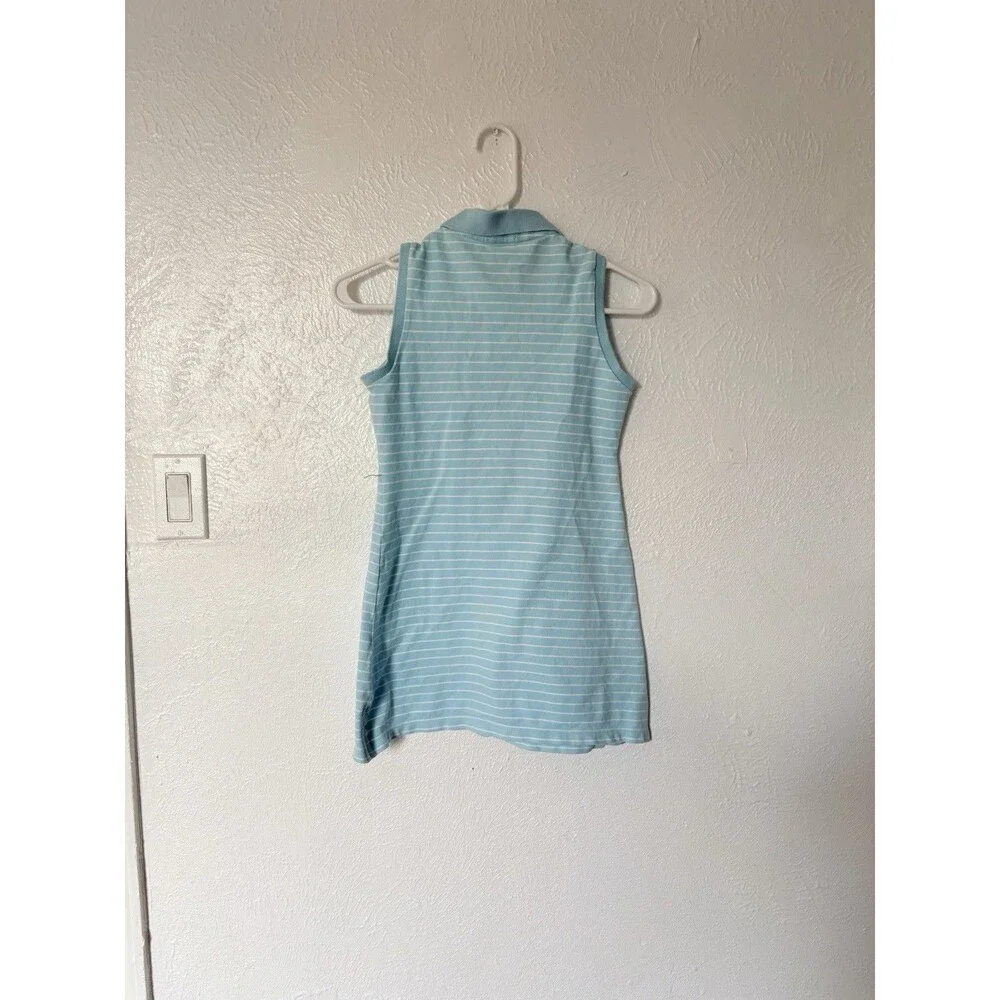 Ralph Lauren Vintage Girls Light Blue & White Stripped Collared Sleeveless Dress